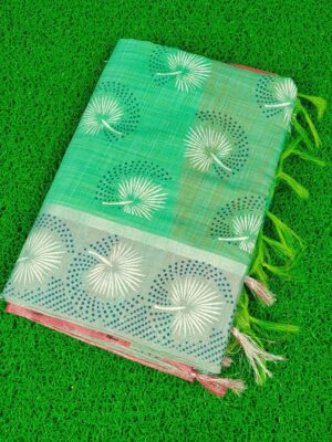 Elegant Zari Woven Cotton Saree – Festive Floral Border