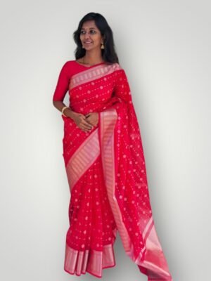 Elegant Organza Printed Saree with Silver Border