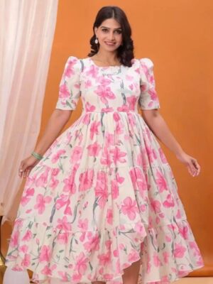 Floral Cotton Kurti - Trendy Half Sleeve Ethnic Wear