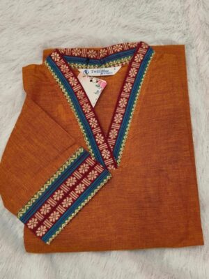 Chettinad Cotton V-Neck Kurti – Three Quarter Sleeve