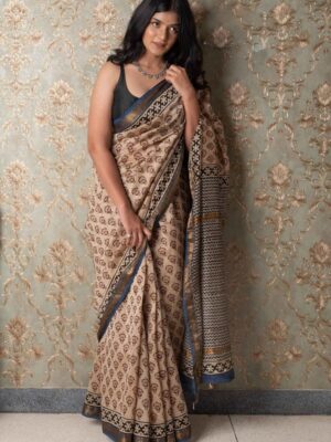 Cotton Printed Festive Saree with Floral Border