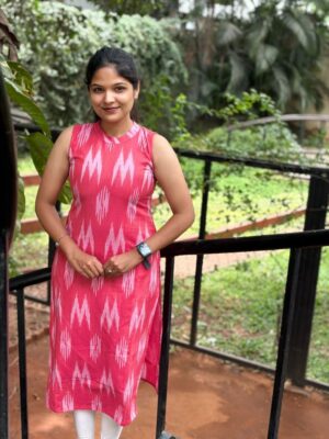 Trendy Ikkat Cotton Kurti – Floral Print, Elbow Sleeves
