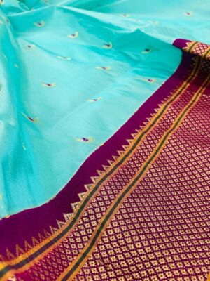 Narayanpet Pattu Saree with Contrast Blouse & Paithani Butis Weaving