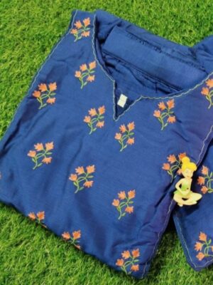 Floral Silk Kurti with Designer Neck – Elbow Sleeve