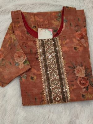 Elegant Floral Tissue Kurti – Three Quarter Sleeve
