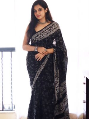 Elegant Pure Cotton Jacquard Saree – Festive Collection