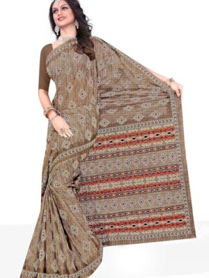 Chanderi Cotton Printed Festive Saree with Floral Border