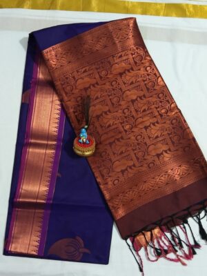 Semi Silk Festive Wear Saree with Copper Border & Printed Blouse