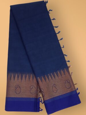 Chettinad Cotton Saree with Elegant Korvai Thread Border & Tassels
