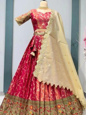 Elegant Silk Zari Work Saree with Golden Border