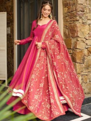 Soft Silk Floral Print Kurti – Full Sleeve Designer Neck