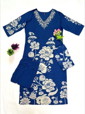 Floral Cotton Kurti Set with Dupatta & Pant