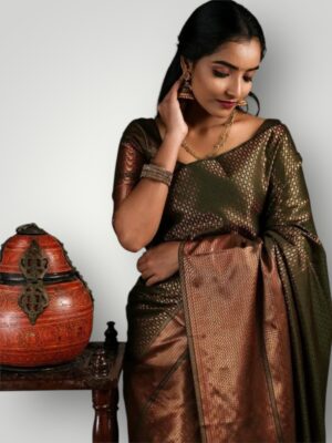 Banarasi Soft Silk Saree with Copper Border