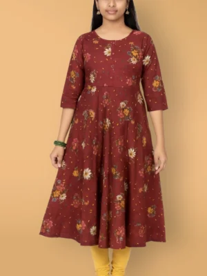 Elegant Floral Print Lenin Kurti