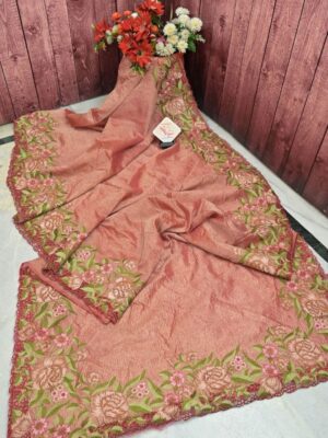 Elegant Tissue Silk Saree with Floral Border