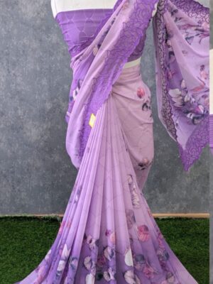 Georgette Festive Wear Saree with Floral Border