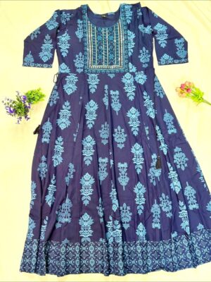 Floral Rayon Kurti – Three Quarter Sleeve, Round Neck