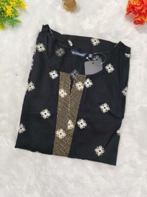 Floral Print Cotton Mixed Rayon Kurti – Trendy Elbow Sleeve Design