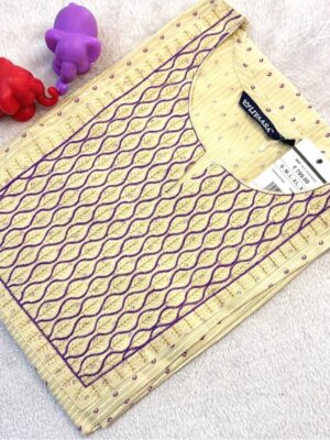 Floral Cotton Mixed Rayon Slub Kurti – Trendy Elbow Sleeve Design