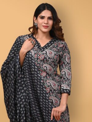 Bagru Hand Block Printed Cotton Kurta Set with Pant & Dupatta