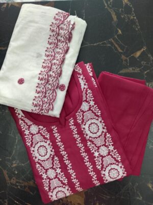 Elegant Sleeveless Chikankari Cotton Kurti Set