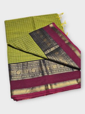 Elegant Kanchi Korvai Cotton Saree with Grand Traditional Zari Border