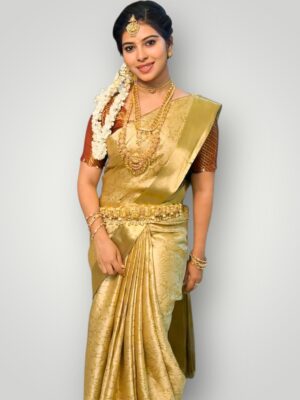 Elegant Kanchipuram Tissue Saree with Golden Zari Border