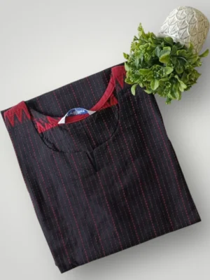Elegant Chettinad Cotton Kurti with Red Striped Pattern
