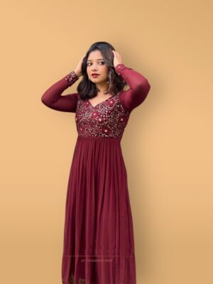 Elegant Georgette Anarkali with Fine Golden Sequin Embroidery