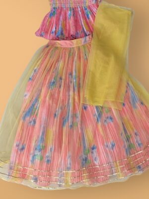 Trendy Floral Print Cotton Lehenga with Lace Work