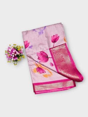 Elegant Floral Printed Dola Silk Saree - Festive Collection