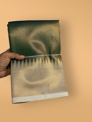Kanchi Semi Silk Saree with Copper Self Ikkat Weave & Contrast Blouse