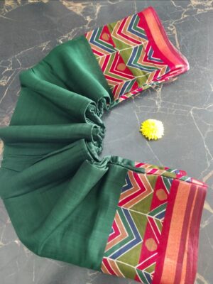 Festive Cotton Blend Saree with Geometric Patterns & Design Border