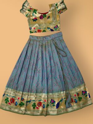 Bandhani Paithani Geometrical Print Lehenga with Pleated Sleeves
