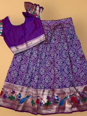 Bandhani Paithani Geometrical Print Lehenga with Pleated Sleeves