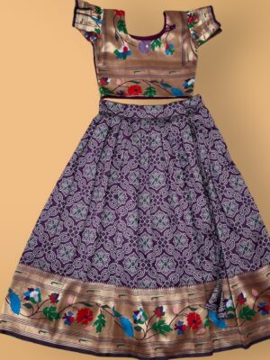 Bandhani Paithani Lehenga with Geometrical Print & Zari Weaving