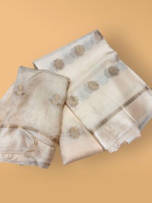 Elegant Pure Viscose Soft Jute Khadi Saree with Jacquard Butta & Satin Patta Border