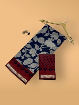 Buy Online Mul Mul Cotton Printed Festive Saree with Jacquard Border