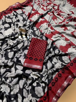Elegant Mul Mul Cotton Printed Saree with Jacquard Border