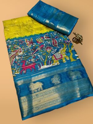 Kolam Silk Festive Saree with Kanchi Weaving Border & Printed Work