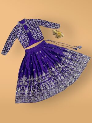 Chinon Silk Floral Sequins Embroidered Lehenga Set with Full Sleeves