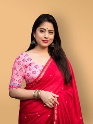 Soft Pure Chanderi Cotton Batik Block Print Saree with Golden Border