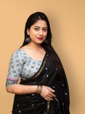 Soft Pure Chanderi Cotton Batik Block Print Saree with Golden Border
