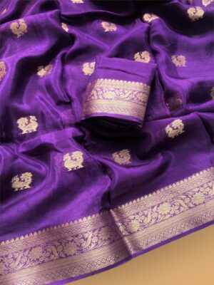 Festive Pure Viscose Crepe Silk Saree with Jacquard Peacock Design & Golden Zari Border