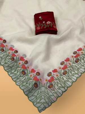 Soft Wrinkle Crush Embroidered Saree with Contrast Phantom Silk Blouse