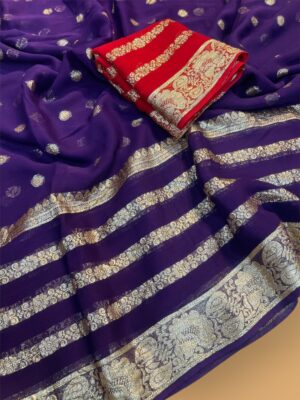 Georgette Festive Saree with Zari Work and Golden Border