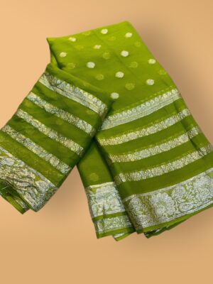 Elegant Georgette Festive Saree with Zari Work & Golden Border