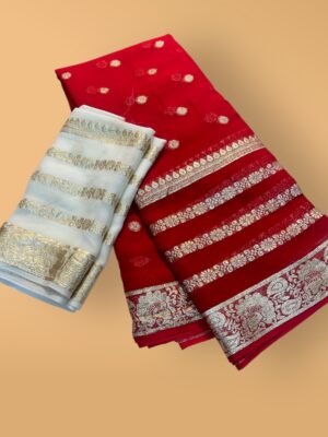 Festive Georgette Saree with Zari Work & Golden Border