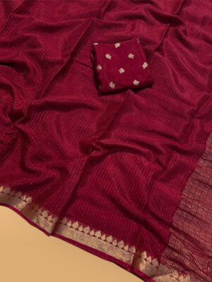 Festive Viscose Chinnon Saree with Zari Weaving & Chit Pallu Border