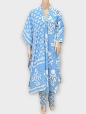 Floral Motif Cotton Salwar Set with Sequins